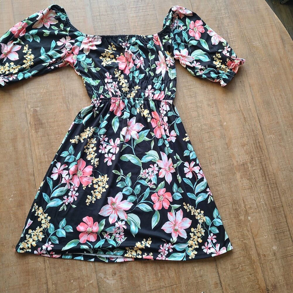 VELVET TORCH Womens Floral PUFF Sleeve Midi Dress Size M NWOT SOFT‎